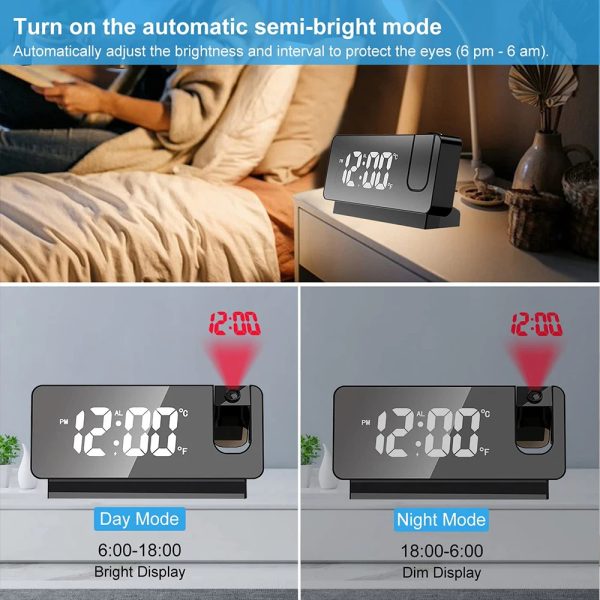 LED Mirror Clock With Projector Display